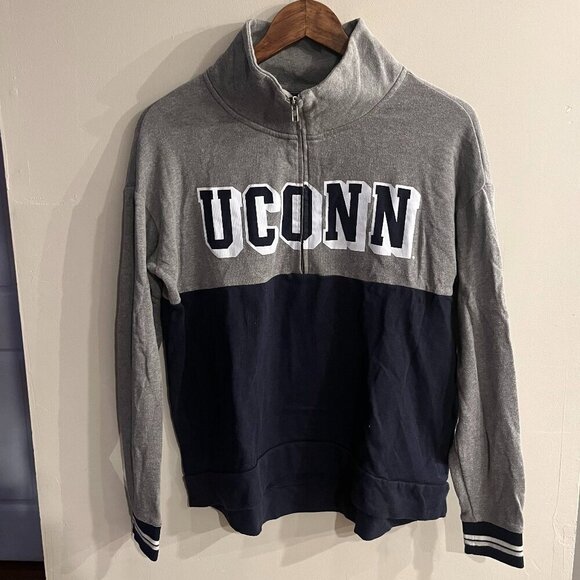 PINK U CONN Women's Gray & Navy Blue Half Zip Pullover Jacket Size S - Picture 1 of 4